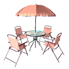 Juego de Comedor Plegable con Parasol Rosa Oscuro