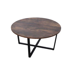 Mesa de Centro Redonda Madera Acero Café
