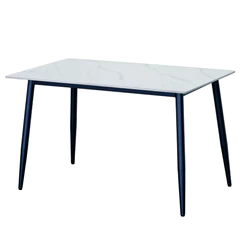 Mesa Comedor Estilo Marmol Blanco 73x121x72 cm MDF y Acero