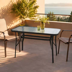 Mesa Terraza Vidrio y Acero 70x70x120 cm Negra
