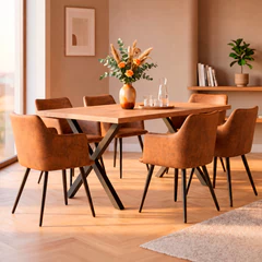 Comedor Elena Mesa 75x90x160 cm 6 Sillas Café