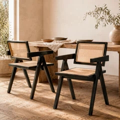 Pack 2 Sillas Sitial Chandigarh Madera Ratán Negro