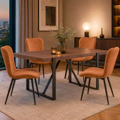 Comedor Cowboy Mesa 75x80x140 cm 4 Sillas Café