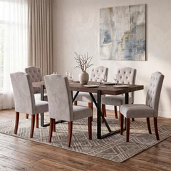 Comedor Selma Mesa 75x88x180 cm 6 Sillas Tapizadas