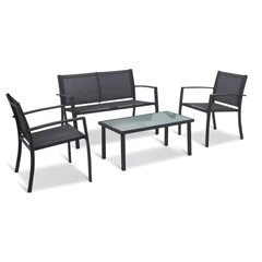 Juego de terraza textileno 4 piezas negro