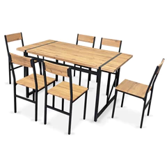 Comedor Mesa 75x80x150 6 Sillas Metal Madera