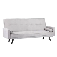 Sofá Cama Gris Patas de Madera Oscura