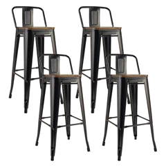 Pack 4 Pisos de Bar Tolix Asiento de Madera Negro