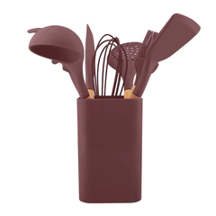Set de Utensilios de Cocina Silicona Madera Café