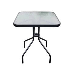 Mesa de Terraza de Vidrio y Acero Cuadrada 70x60 cm Negro