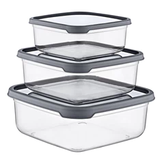 Set 3 Pzs Contenedor Alimentos Cuadrado Gris