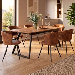 Comedor Doncic Mesa Extensible 75x90x160-200 cm 6 Sillas Pu Café