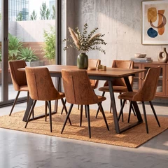 Comedor Moravia Mesa Extensible 75x90x160-200 cm 6 Sillas Pu Café