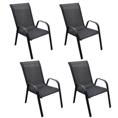 Pack 4 Sillas de Terraza de Textileno y Acero Negro