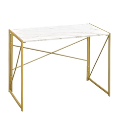Escritorio Arrimo con Base de Metal Dorado-Blanco