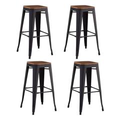 Pack 4 Pisos Metal Tolix con Asiento Madera Negro