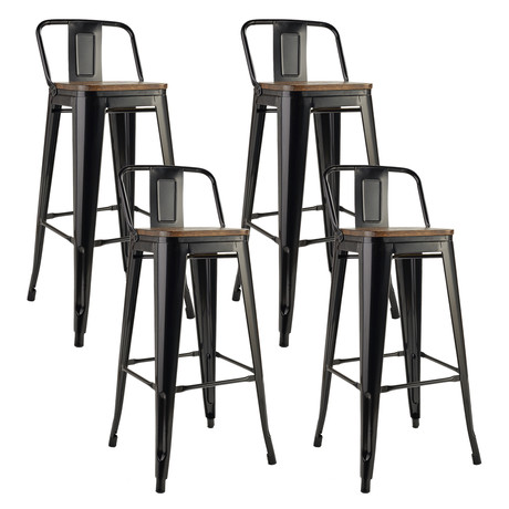Pack 4 Pisos de Bar Tolix Asiento de Madera Negro