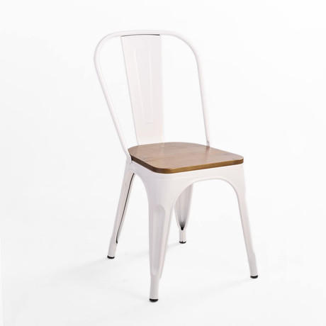 Silla Tolix Vintage con Asiento de Madera - Blanco