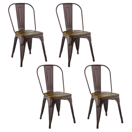 Pack 4 Sillas Tolix Vintage Asiento Madera Café
