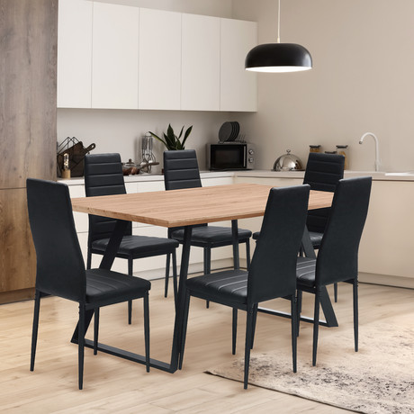 Comedor Chelsea Mesa 75X80X150 6 Sillas Pu Negro