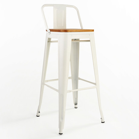 Piso de Bar Tolix con Asiento de Madera - Blanco