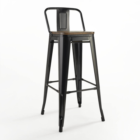 Piso de Bar Tolix con Asiento de Madera - Negro