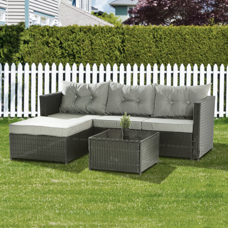 Seccional Intercambiable 3 Cuerpos Terraza Sofa + Mesa gris