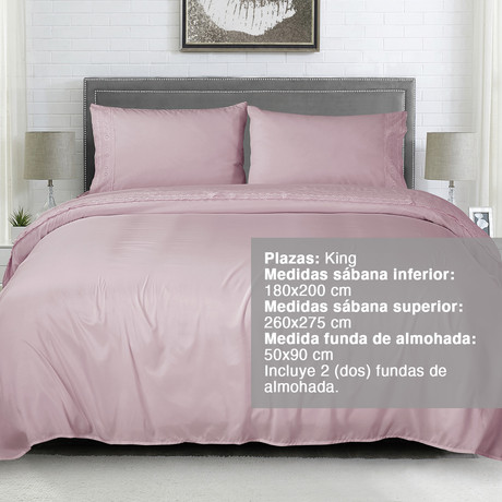 Sábana Broderie King Palo Rosa