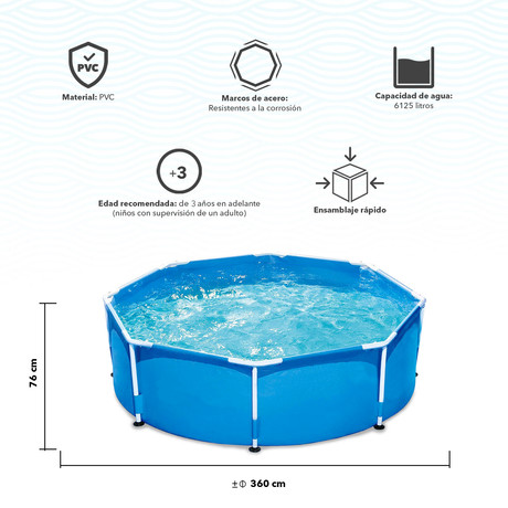 Piscina Redonda Estructura Acero 6.125Lts 360x76cm