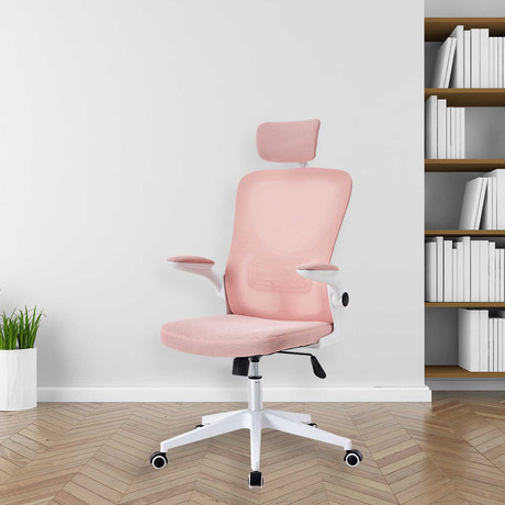 Silla de Oficina con Reposa Brazos y Cabeza Rosa