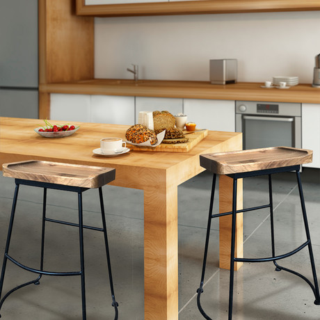 Piso Taburete de Madera Base Metal Roble