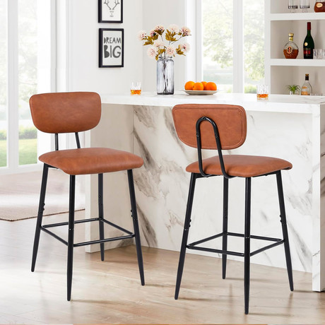 Pack 2 Pisos de Bar o Cocina Mid-Century con Respaldo Marrón