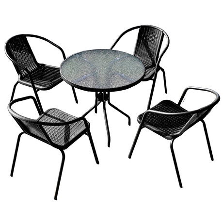 Set Terraza Maceio 4 Sillas + Mesa Vidrio 80x70cm Negro