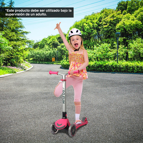 Scooter Infantil Go Fun Plegable Ruedas Luces Rosa