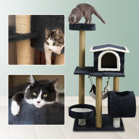 Gimnasio Rascador Gatos con hamaca 126cm Gris Oscuro