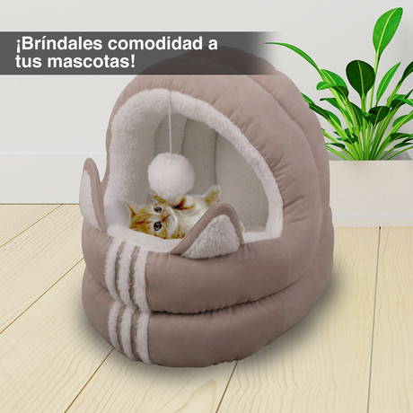 Cama Iglú Mascotas Orejas Gris
