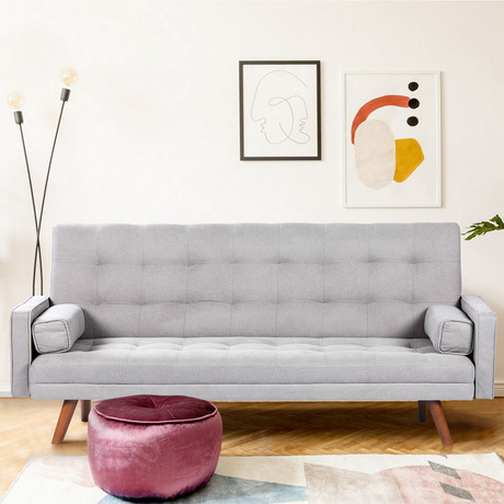 Sofá Cama Gris Patas de Madera