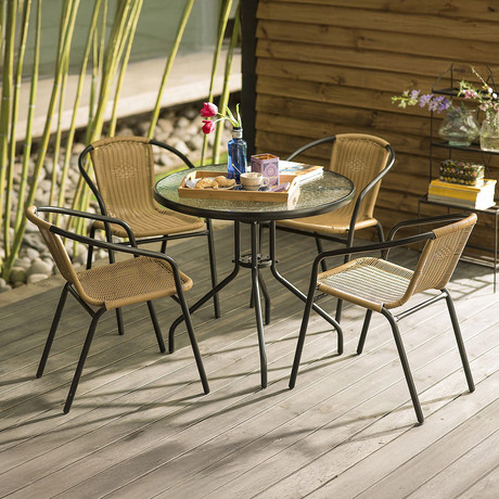 Set Terraza Maceio 4 Sillas + Mesa Vidrio 80x70cm Beige