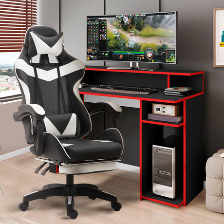 Silla Gamer Ultimate Racing con Reposapiés Blanco