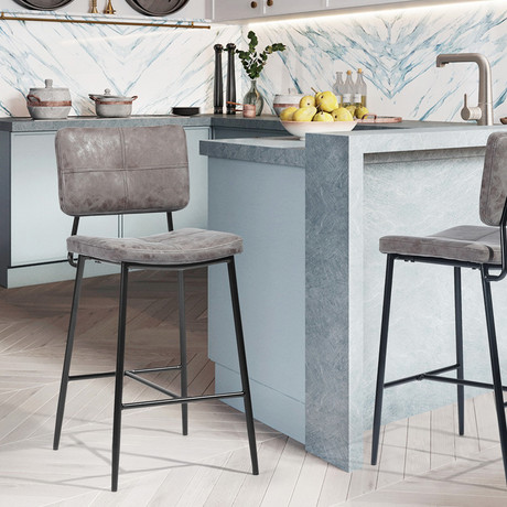 Pack 2 Piso Bar con Espaldar Acolchado Alto Gris
