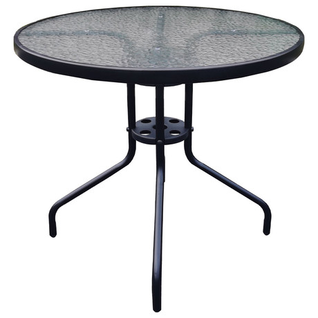 Set Terraza 4 Sillas Acero + Mesa Vidrio Negro 80x70cm