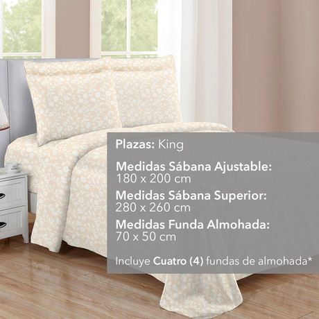 Juego de Sábanas de Microfibra King Size Flores