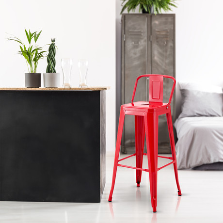 Pack De 4 Silla Alta Metal Rojo