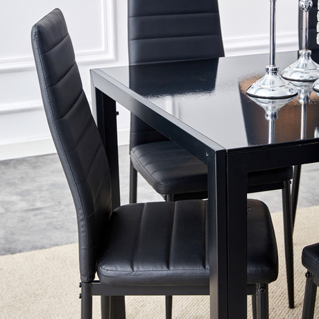 Comedor Mesa Vidrio 75x80x120cm + 4 Sillas Pu Negro
