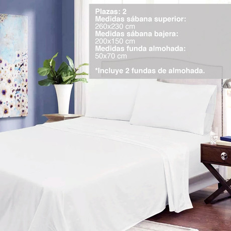 Juego Sábanas de Microfibra Basic 2 Plazas Blanco