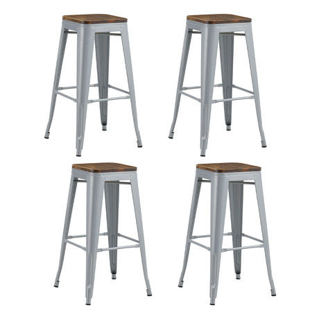Pack 4 Pisos Metal Tolix con Asiento Madera Gris