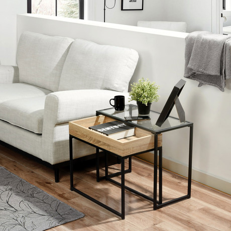 Mesa Lateral Cubix Vidrio Café