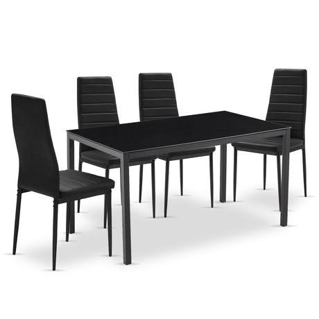 Comedor Mesa Vidrio 75x80x120cm + 4 Sillas Pu Negro
