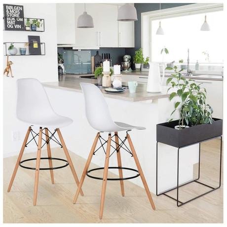 Pack 2 Sillas Piso De Bar Eames Taburete Alto Con Respaldo - Blanco