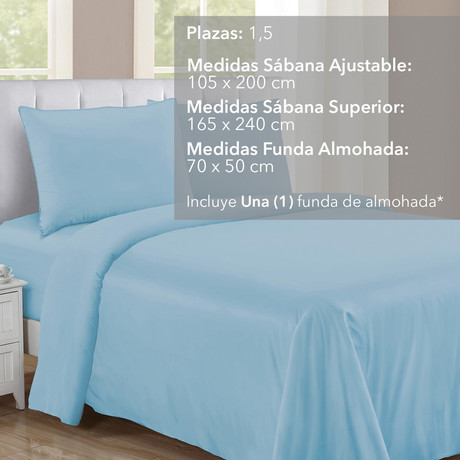 Juego de Sábanas de Microfibra 1,5 Plaza Celeste